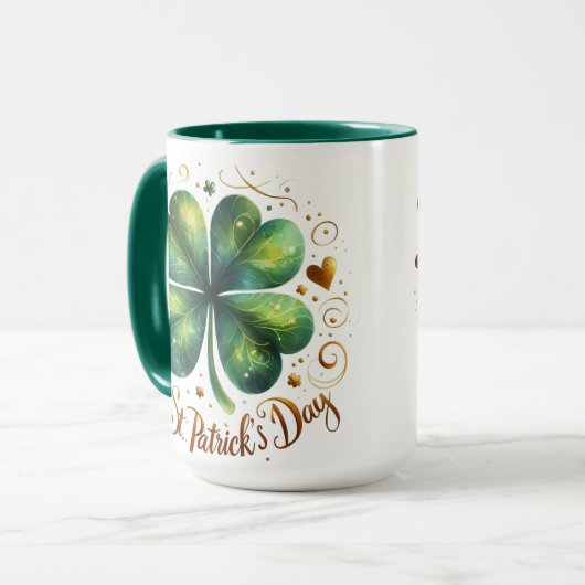 Vier Blad Klaver Groen en Goud St Patrick's Day Mok (Voorkant links)