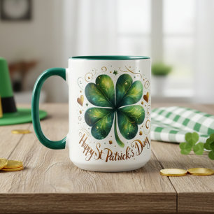Vier Blad Klaver Groen en Goud St Patrick's Day Mok