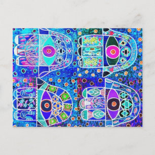 Vier Blauwe Hamsa  Tapastry Judaica Briefkaart
