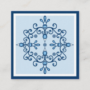 Vier blauwe liefdesvogels als volkskunst en blauwe vierkante visitekaartje