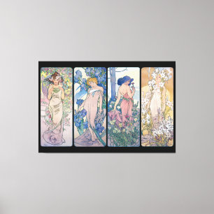 Vier bloemen, Alphonse Mucha Canvas Afdruk