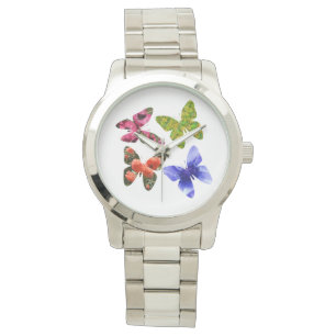 Vier bloemenvlinders, grote unisex horloge