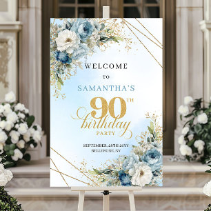 Vier Boho stoffig blauwe gouden 90 verjaardag welk Poster