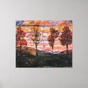 Vier bomen, kunst van Egon Schiele, Canvas Afdruk