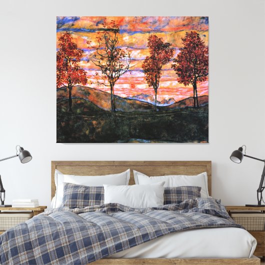Vier bomen, kunst van Egon Schiele, Canvas Afdruk (Insitu (Slaapkamer))