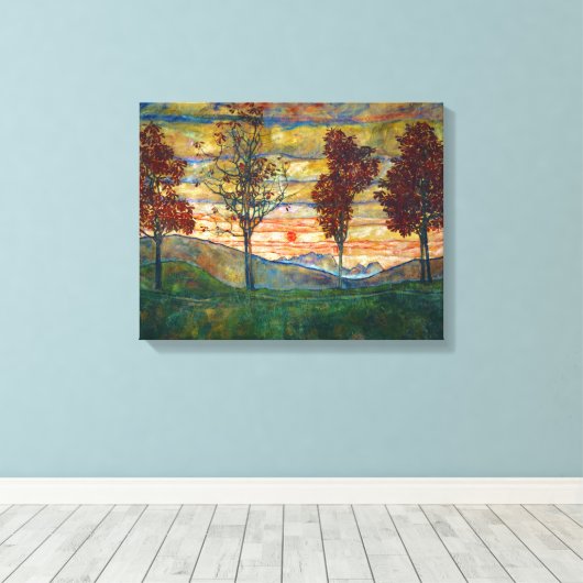 Vier bomen (landschapskunst) (van Egon Schiele) Canvas Afdruk (Insitu (Houten vloer))
