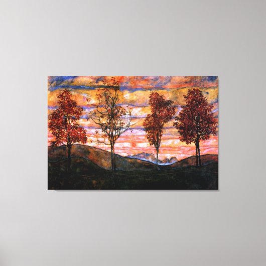 Vier Bomen van Egon Schiele Grote Kunst Canvas Afdruk (Voorkant)