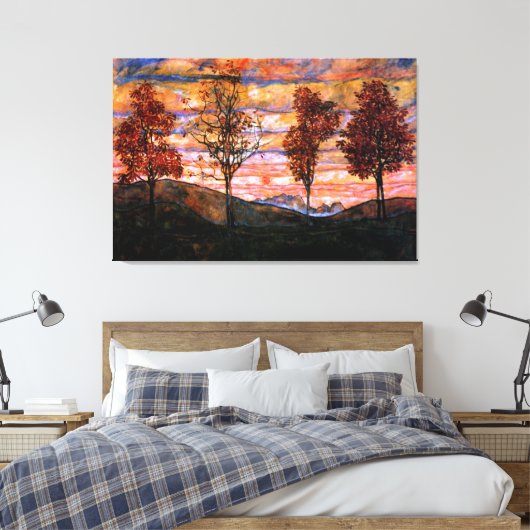Vier Bomen van Egon Schiele Grote Kunst Canvas Afdruk (Insitu (Slaapkamer))
