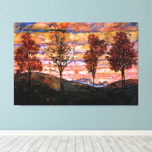 Vier Bomen van Egon Schiele Grote Kunst Canvas Afdruk (Insitu (Houten vloer))