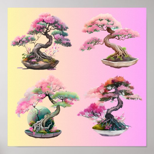 Vier bonsai bomen poster (Voorkant)