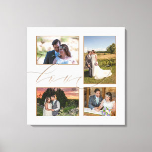 Vier bruiloft foto's Collage Love Script White Canvas Afdruk