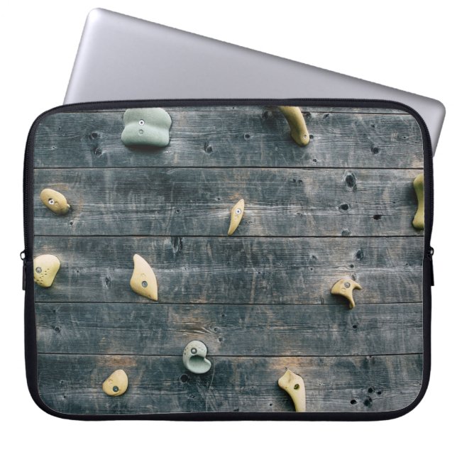 Vier bruine houten wandbekleding laptop sleeve (Voorkant)