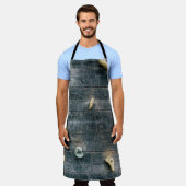 Vier bruine houten wandbekleding schort (Gedragen)