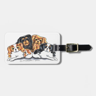 Vier Cavalier King Charles Spaniels Bagagelabel