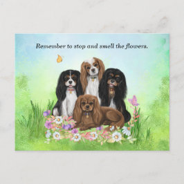 Vier Cavalier King Charles Spaniels in Flowers Briefkaart