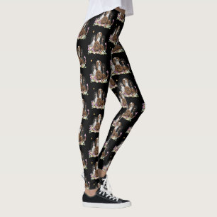 Vier Cavalier King Charles Spaniels in Flowers Leggings