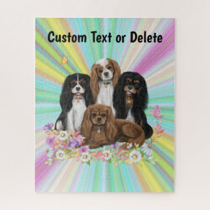 Vier Cavalier King Charles Spaniels in Flowers Legpuzzel