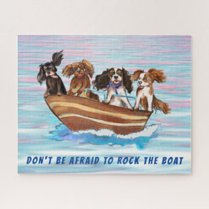 Vier Cavalier King Charles Spaniels op een boot Legpuzzel