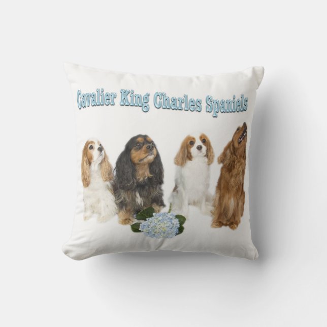 Vier Cavalier King Charles Spaniels Pillow Kussen (Voorkant)