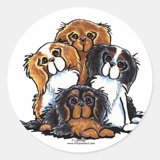 Vier Cavalier King Charles Spaniels Ronde Sticker (Voorkant)