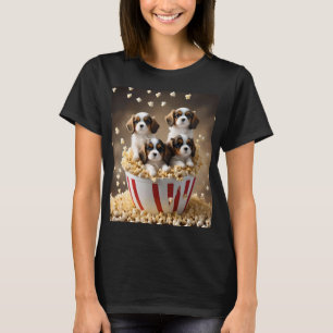 vier Cavalier Spaniel-Puppies in de popcorn, T-shirt