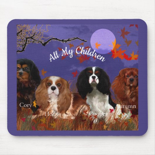 Vier Cavalier Spaniels Herfstnacht Muismat (Voorkant)