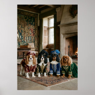 Vier Cavalier Spaniels in Renaissance-kledij Poster