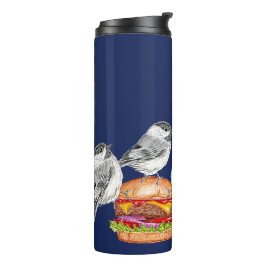 Vier Cheeseburger Birds Black Capped Chickadee Thermosbeker (Gedraaid links)