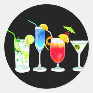 Vier cocktails ronde sticker