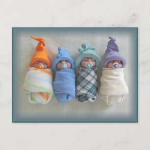 Vier Cute Polymer Clay Elf Babies, sculpturen Briefkaart