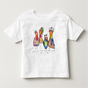 Vier Cute Whimsical Colorful Birds T-Shirt