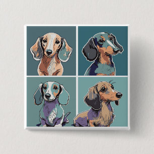 Vier Dachshunds Illustratie Vierkante Button 5,1 Cm