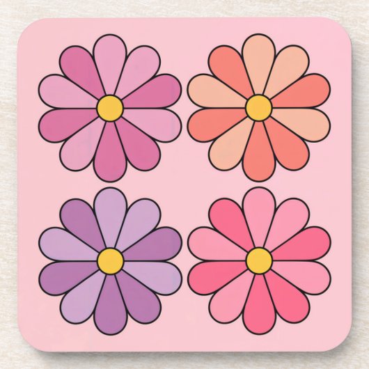 Vier Daisies Roze Onderzetter Set (Voorkant)