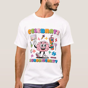 Vier de neurodiversiteit en gelukkige herseninclus t-shirt