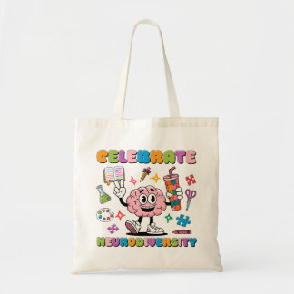 Vier de neurodiversiteit en gelukkige herseninclus tote bag