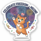 Vier de vrijheid – miauw! patriottische kat sticker (Voorkant)