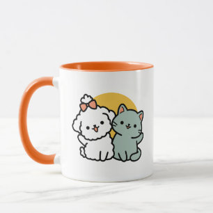 Vier echte vrienden voor altijd Schattige kat en Mok