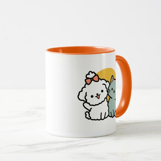 Vier echte vrienden voor altijd | Schattige kat en Mok (Voorkant rechts)