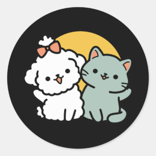 Vier echte vrienden voor altijd Schattige kat en Ronde Sticker