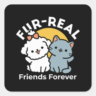Vier echte vrienden voor altijd Schattige kat en Vierkante Sticker