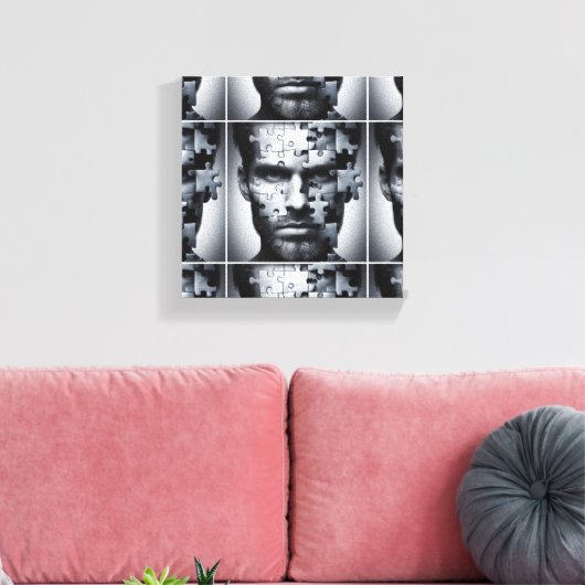 Vier - een gezichtspuzzel van een man canvas afdruk (Insitu (Woonkamer))