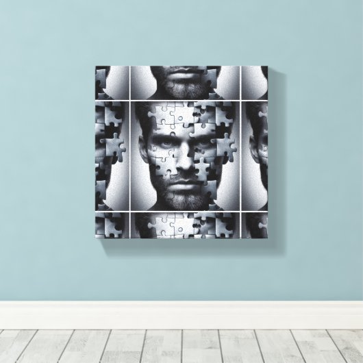 Vier - een gezichtspuzzel van een man canvas afdruk (Insitu (Houten vloer))
