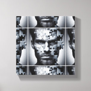 Vier - een gezichtspuzzel van een man canvas afdruk