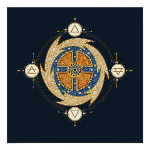 Vier Elementen Marokkaans Mandala Heilige Geometri Perfect Poster
