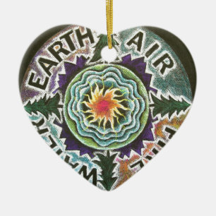 Vier elementen Sun Mandala Keramisch Ornament