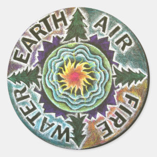 Vier elementen Sun Mandala Ronde Sticker