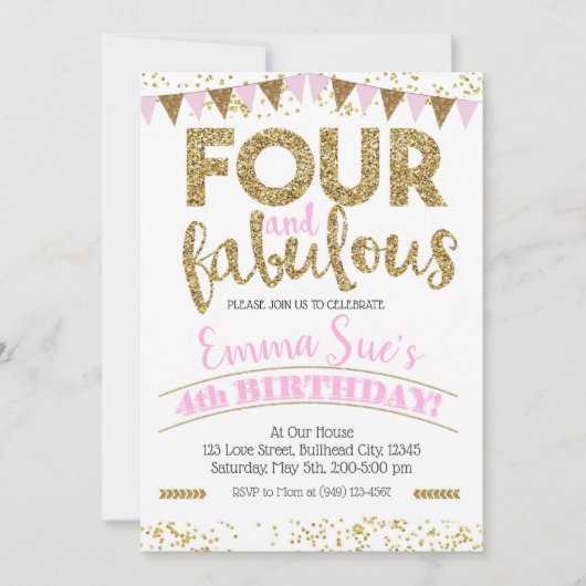 Vier en vier Fabulous Girls Pink & Gold 4th Birthd Kaart (Voorkant)
