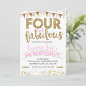 Vier en vier Fabulous Girls Pink & Gold 4th Birthd Kaart (Staand voorkant)