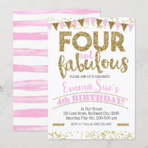 Vier en vier Fabulous Girls Pink & Gold 4th Birthd Kaart