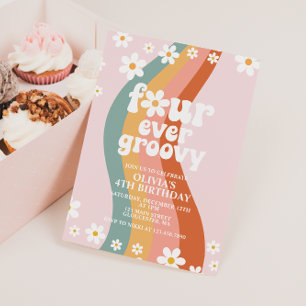 Vier Ever Groovy daisy regenboog vierde verjaardag Kaart